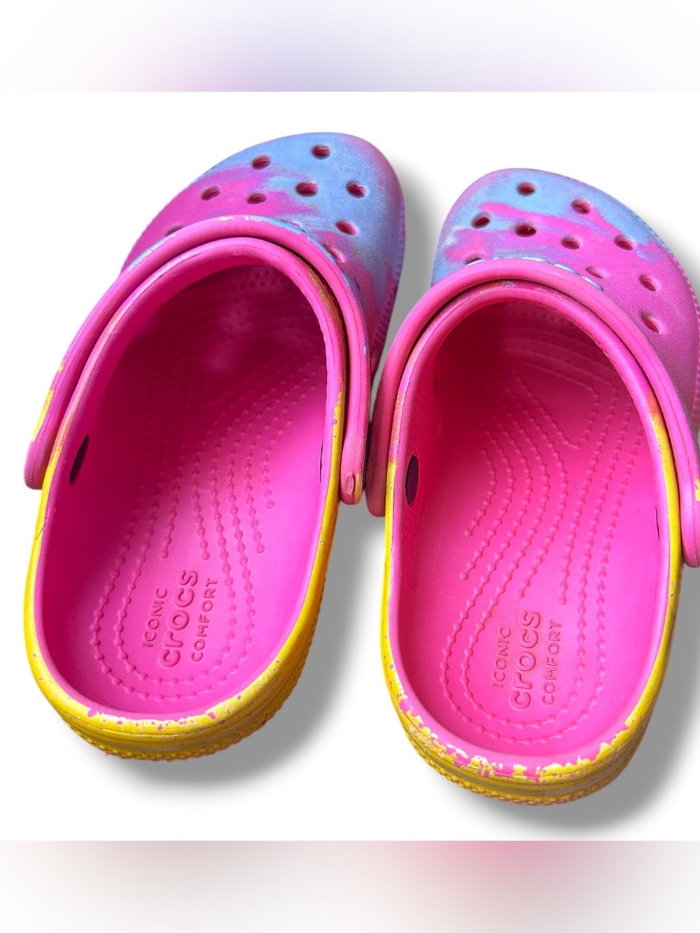 CROCS Kids Tie-Dye Pink & Blue Classic Clogs Size 11 Toddler girl - Picture 4 of 7